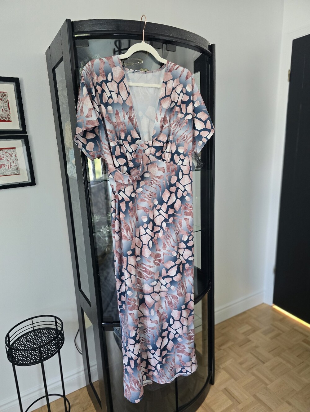 Women's Pink and Blue Printed Dress